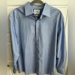 Charles Tyrwhitt Slim Fit Non-Iron Light Blue Check Dress Shirt Size 17/34